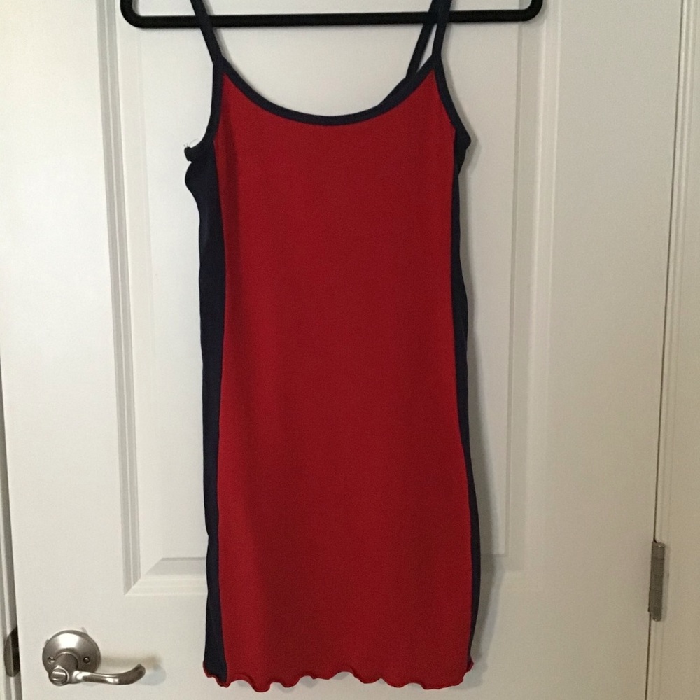 Red and Blue Spaghetti Strap Mini Dress